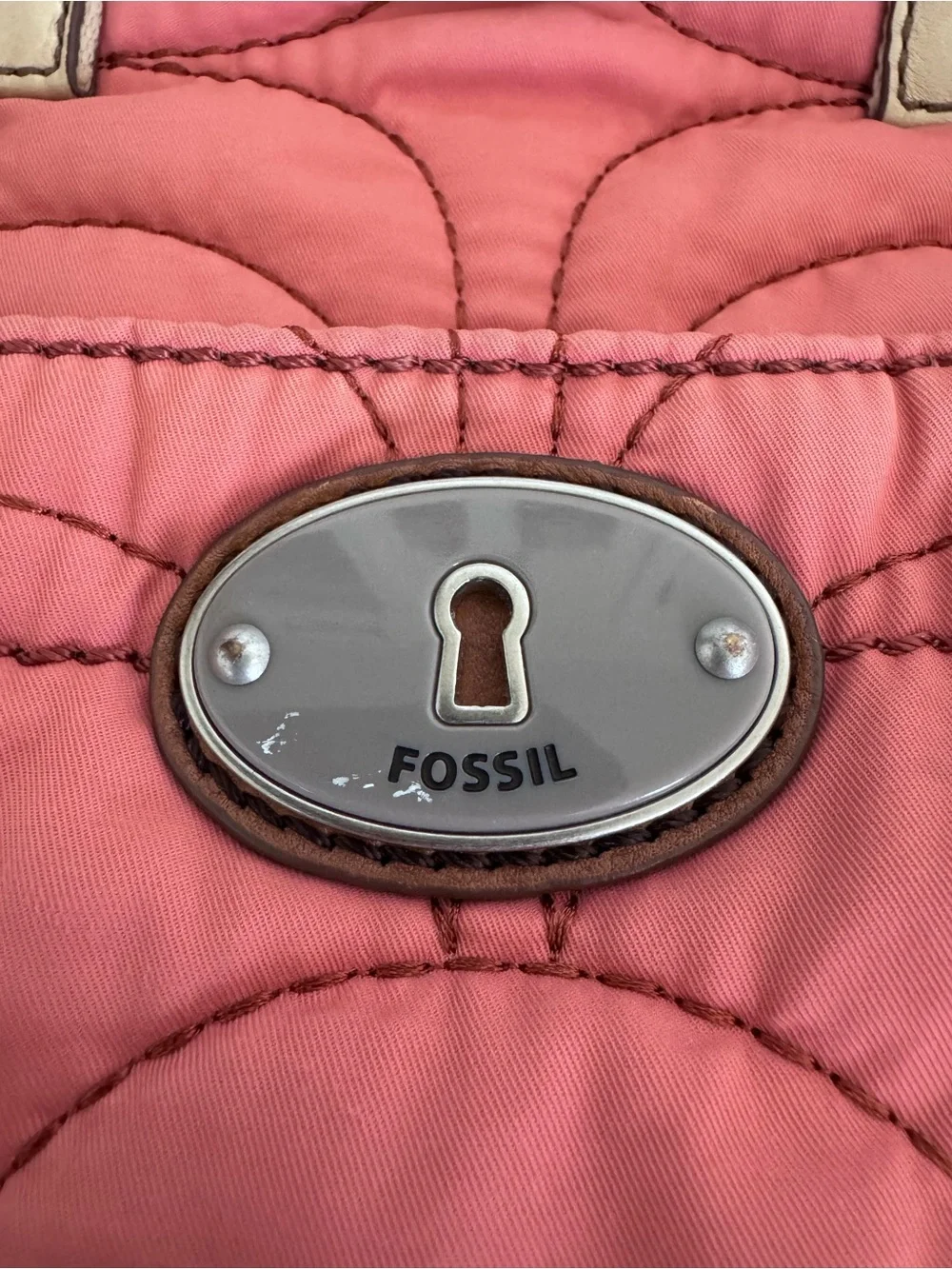 Fossil Key-Per Coral Pink Quilted Crossbody Satchel Tote Y2K Boho Floral Bag